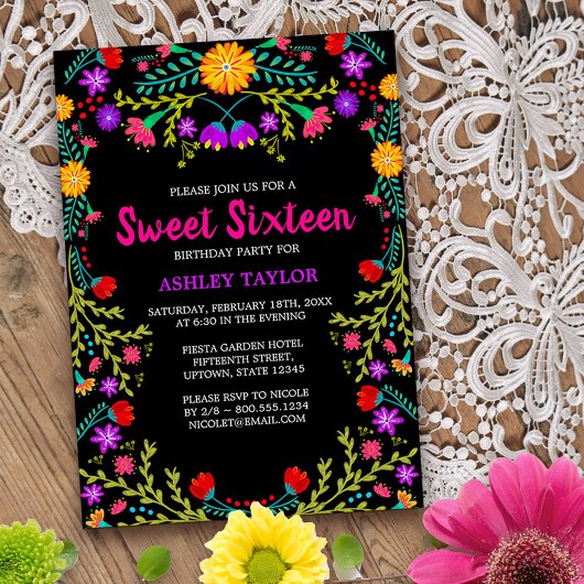 Zwart Mexicaans Fiesta Folk Art Bloemen Zoet Zesti Kaart