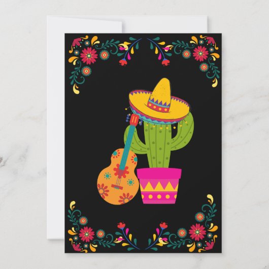 Zwart Mexicaans Verjaardagsfeestje Fiesta, Geen Si Kaart (Achterkant)