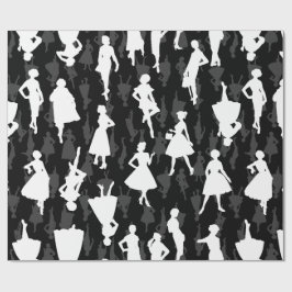 Zwart Mid Century 1950s  silhouet vrouwen Cadeaupapier