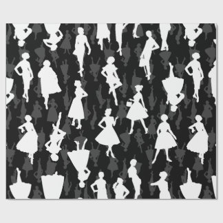 Zwart Mid Century 1950s  silhouet vrouwen Cadeaupapier