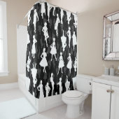 Zwart Mid Century 1950s silhouet vrouwen Douchegordijn (In situ)