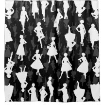 Zwart Mid Century 1950s  silhouet vrouwen