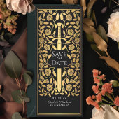 Zwart middeleeuws zwaard Opslaan Datum uitnodiging