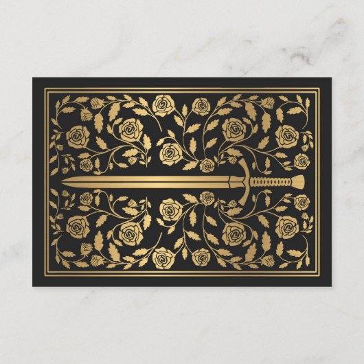 Zwart Middeleeuws Zwaard Wedding RSVP QR Code Informatiekaartje (Achterkant)