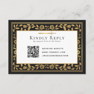 Zwart Middeleeuws Zwaard Wedding RSVP QR Code Informatiekaartje