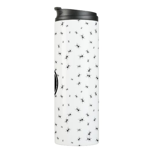 Zwart mierenpatroon monogram thermosbeker (Geroteerd rechts)