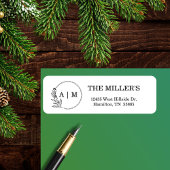 Zwart Minimaal Bloemmonogram Huwelijk Etiket