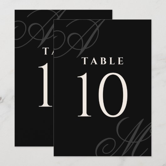 Zwart Minimaal Elegant Monogram Tafelnummers (Voorkant / Achterkant)