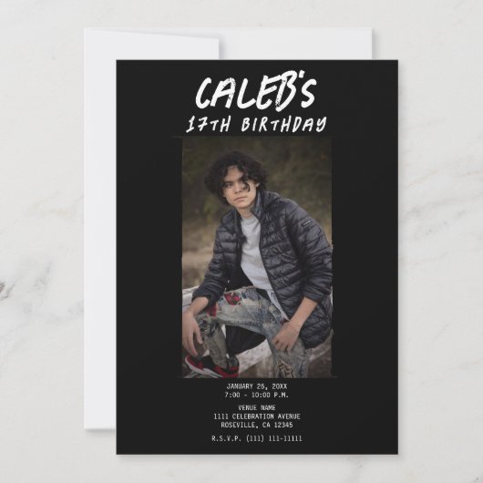 Zwart Minimaal Fotografie Foto Verjaardagsfeest Kaart (Voorkant)