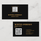 Zwart minimaal goud chique luxe aangepaste Logo QR Visitekaartje (Voorkant / Achterkant)