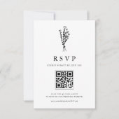 Zwart Minimailist Boeket QR Code Huwelijk RSVP Kaartje (Voorkant)
