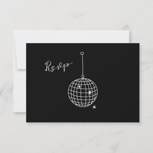 Zwart Minimal Disco Ball Wedding | Maaltijdkeuze RSVP Kaartje (Achterkant)