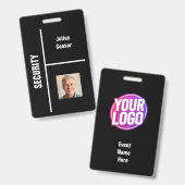 Zwart Minimal Security Event ID Badge (Voor- en achterkant)