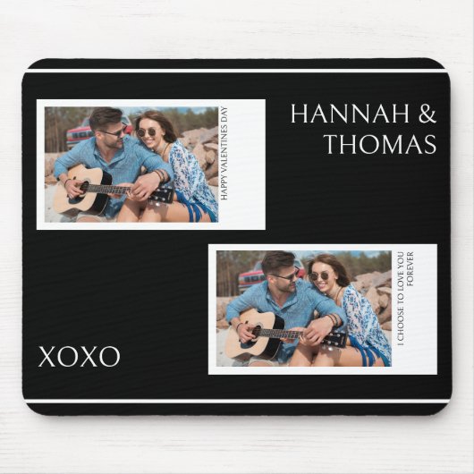 Zwart Minimal Valentijnsdag Aangepaste foto Muismat (Voorkant)