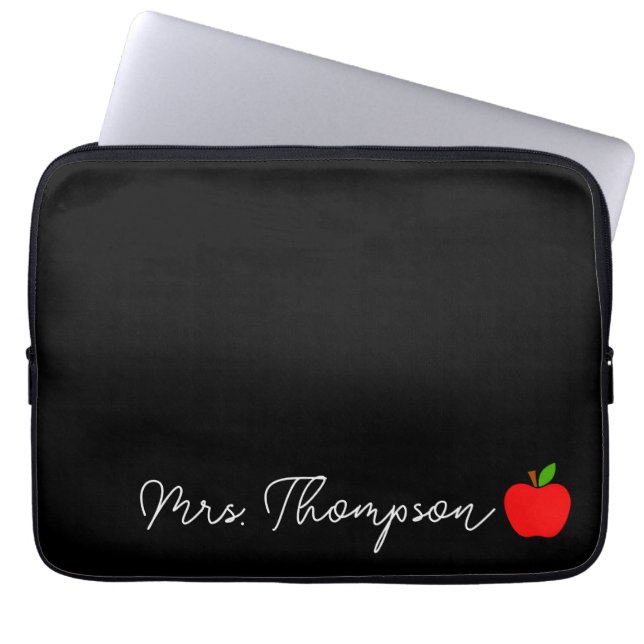 Zwart Minimale Aangepaste Naam Leraar Rood Apple G Laptop Sleeve (Voorkant)