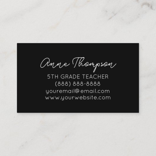 Zwart Minimale Aangepaste Naam Leraar Rood Apple G Visitekaartje (Achterkant)