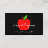 Zwart Minimale Aangepaste Naam Leraar Rood Apple G Visitekaartje (Voorkant)