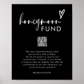 Zwart Minimale QR Code Bruiloft Huwelijksreis Fond Poster (Voorkant)