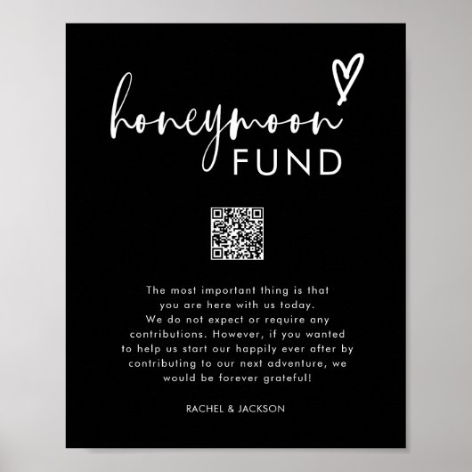 Zwart Minimale QR Code Bruiloft Huwelijksreis Fond Poster (Voorkant)