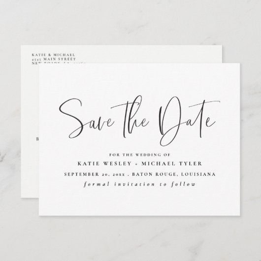 Zwart Minimale Typografie Sla de datum op Aankondigingskaart (Voorkant / Achterkant)