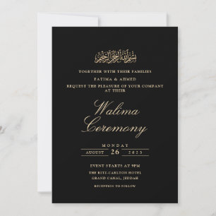 Zwart Minimale Walima ceremonie Moslim Bruiloft Kaart