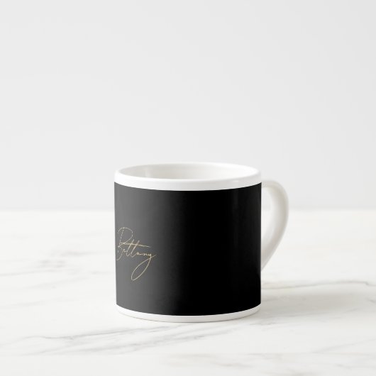 Zwart Minimalist & Elegant Goud Script Naam Espresso Kop (Voorkant rechts)