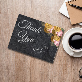 Zwart Minimalist Floral bedankje Briefkaart