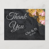 Zwart Minimalist Floral bedankje Briefkaart (Voorkant)