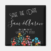Zwart Minimalist Floral Wedding Save the Date Magneet (Voorkant)