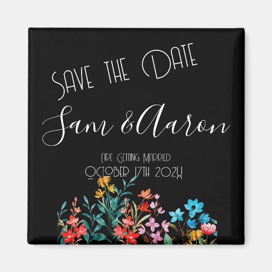 Zwart Minimalist Floral Wedding Save the Date Magneet (Voorkant)