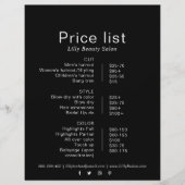 Zwart Minimalist Formele Schoonheidssalon prijslij (Voorkant)