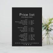 Zwart Minimalist Formele Schoonheidssalon prijslij (Staand voorkant)