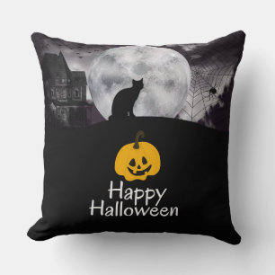Zwart minimalist Happy Halloween Kussen