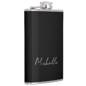 Zwart Minimalist Plain Modern Eigen Naam Kalligraf Heupfles (Rechts)