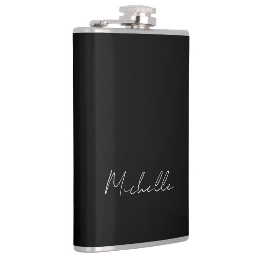 Zwart Minimalist Plain Modern Eigen Naam Kalligraf Heupfles (Rechts)