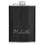 Zwart Minimalist Plain Modern Eigen Naam Kalligraf Heupfles (Voorkant)