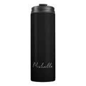 Zwart Minimalist Plain Modern Eigen Naam Kalligraf Thermosbeker (Voorkant)