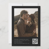 Zwart Minimalist Roze Neon Foto & QR Code Bruiloft Save The Date (Achterkant)