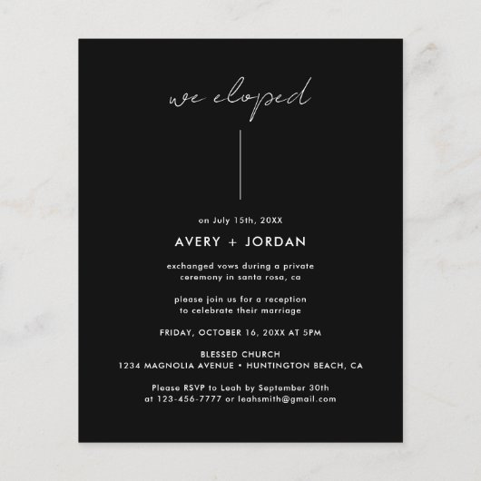 Zwart Minimalist We Eloped Wedding Elopement (Achterkant)