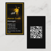 Zwart Minimalist Yellow Line Auto Donker QR-code Visitekaartje (Voorkant / Achterkant)