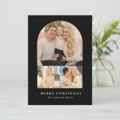 Zwart minimalistisch Arch 3 Foto Feestdagenkaart (Staand voorkant)