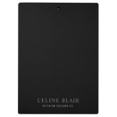 Zwart minimalistisch bedrijf klembord (Achterkant)