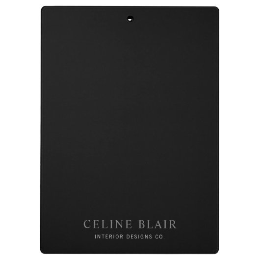 Zwart minimalistisch bedrijf klembord (Achterkant)