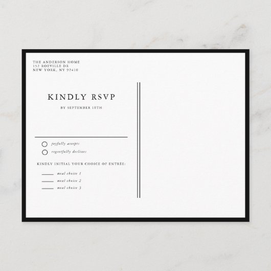 Zwart Minimalistisch Bloemen Boeket Bruiloft Uitnodiging Briefkaart (Achterkant)