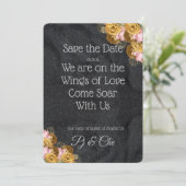 Zwart Minimalistisch Bloemen Bruiloft Save The Dat Date (Staand voorkant)