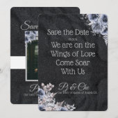 Zwart Minimalistisch Bloemen Bruiloft Save The Dat Date (Voorkant / Achterkant)