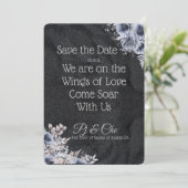 Zwart Minimalistisch Bloemen Bruiloft Save The Dat Date (Staand voorkant)