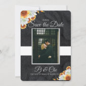 Zwart Minimalistisch Bloemen Bruiloft Save The Dat Date (Achterkant)