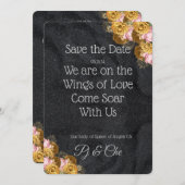 Zwart Minimalistisch Bloemen Bruiloft Save The Dat Save The Date (Voorkant / Achterkant)