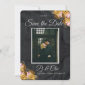 Zwart Minimalistisch Bloemen Bruiloft Save The Dat Save The Date (Achterkant)